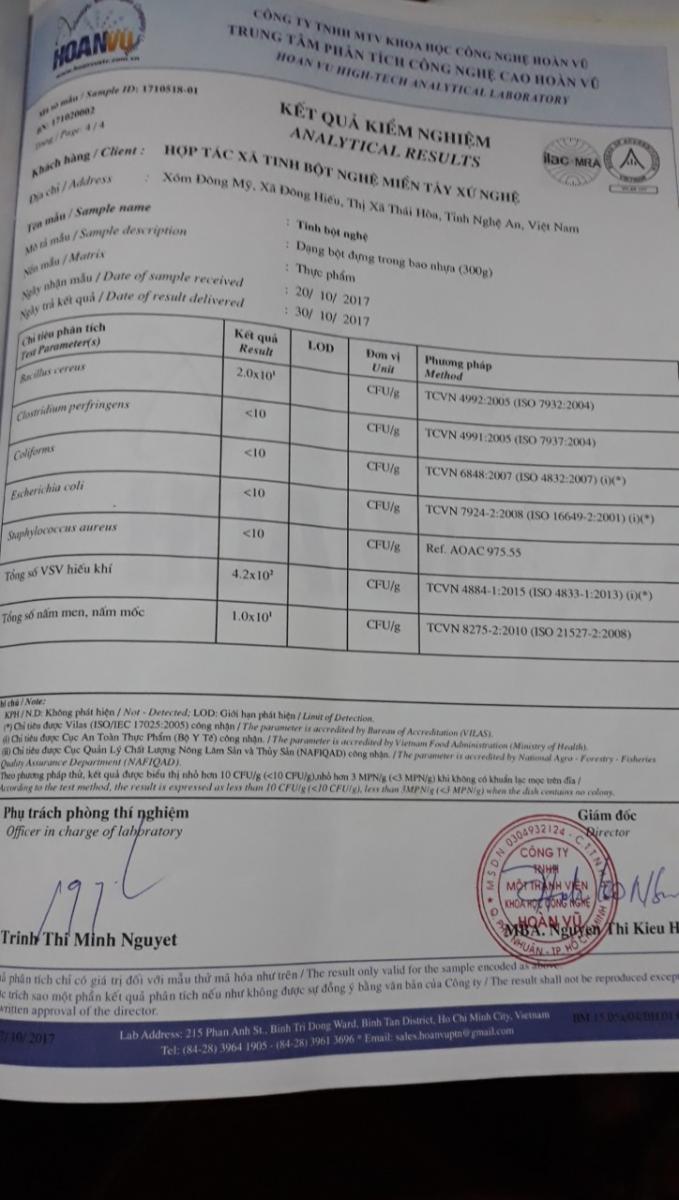 Giay kiem nghiem san pham tinh bot nghe